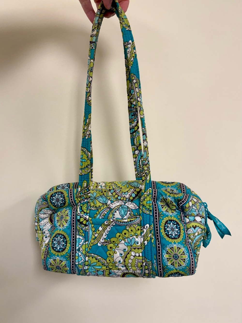 Vera Bradley Peacock Y2K Retired Original 100 Mini Quilted Barrel Shoulder Bag